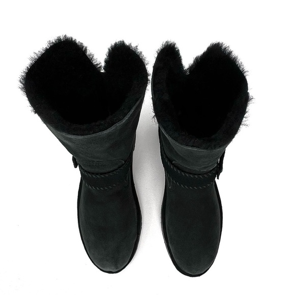 Ugg Cedric Biker Boot Size 6 Black Suede Shearling Uggs Ankle Booties New NWT - Picture 6 of 12